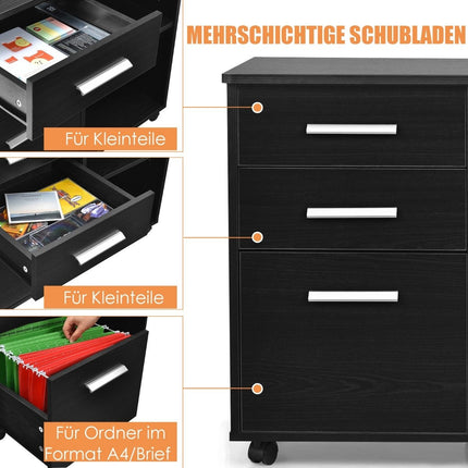 Filing cabinet with 3 drawers Mobile office cabinet on wheels 81 x 41 x 66 cm Black