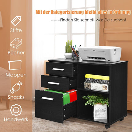 Filing cabinet with 3 drawers Mobile office cabinet on wheels 81 x 41 x 66 cm Black
