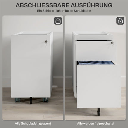 Filing cabinet with double lock, hanging file, powder-coated steel, 30x50x53.5 cm, white