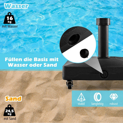 Fillable Umbrella Base with Wheels, 45x44x40 cm, Black