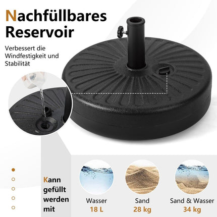 Fillable round umbrella stand with a diameter of 50 cm for a maximum of 34 kg black