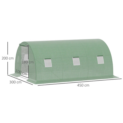 Walk-In Greenhouse Polytunnel 4.5x3m, 6 windows, Frost-resistant
