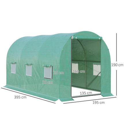 Greenhouse tunnel with 6 mesh windows - 395x195x190 cm