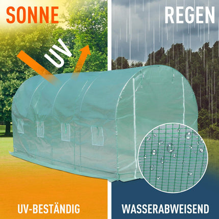 Greenhouse polytunnel with window, green, 5x2x2.1m