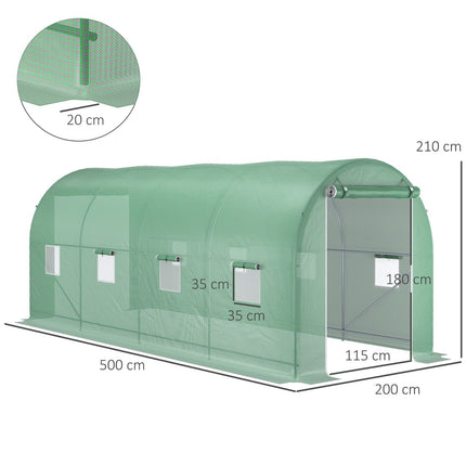 Greenhouse polytunnel with window, green, 5x2x2.1m
