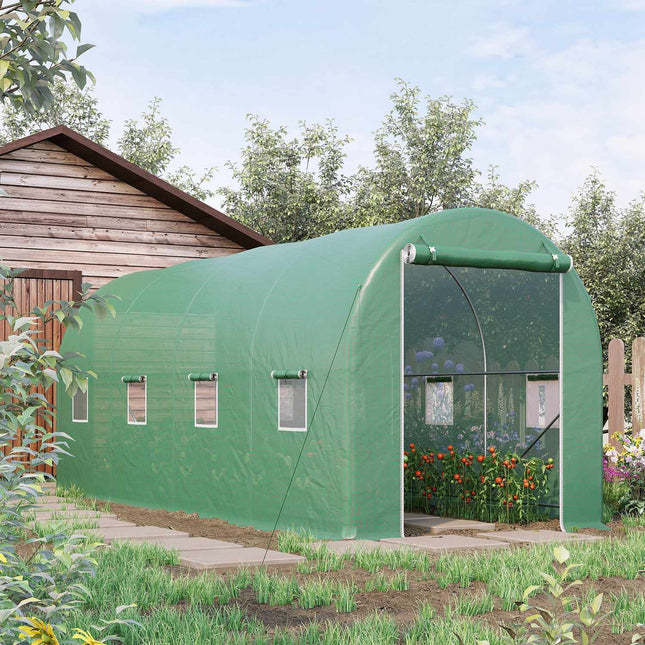 Greenhouse polytunnel with window, green, 5x2x2.1m