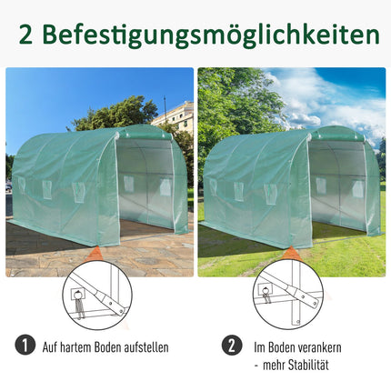 Greenhouse polytunnel with window, green, 5x2x2.1m