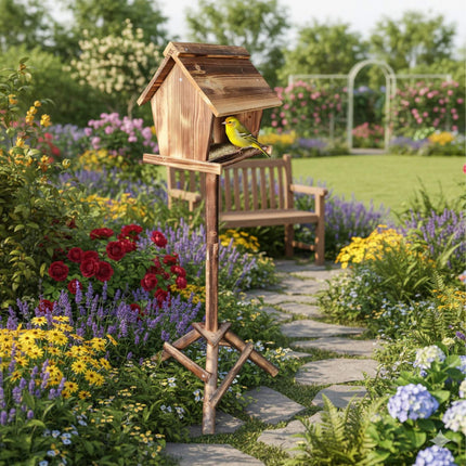 Fir Wood Bird Feeder with Tall Stand