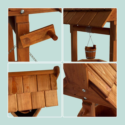 Fir-Wood Garden Fountain with Crank and Bucket
