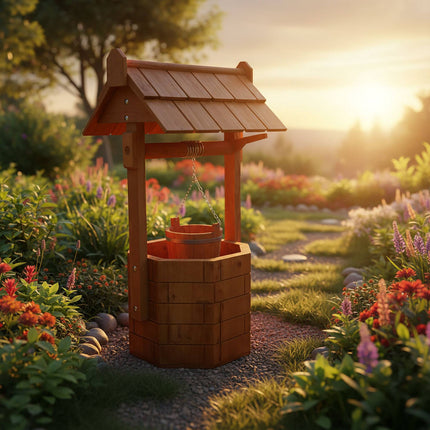 Fir-Wood Garden Fountain with Crank and Bucket