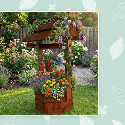 Fir-Wood Garden Fountain with Crank and Bucket