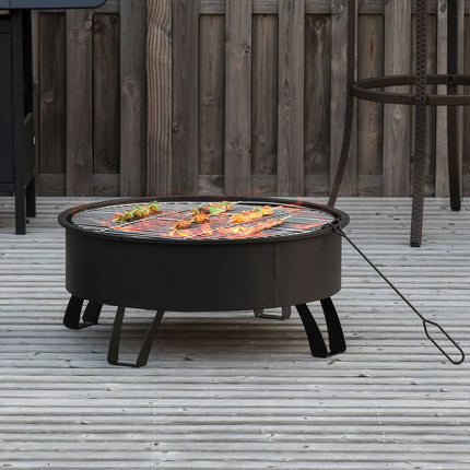 Fire Pit & BBQ Grill with spark guard, black Ø76 cm