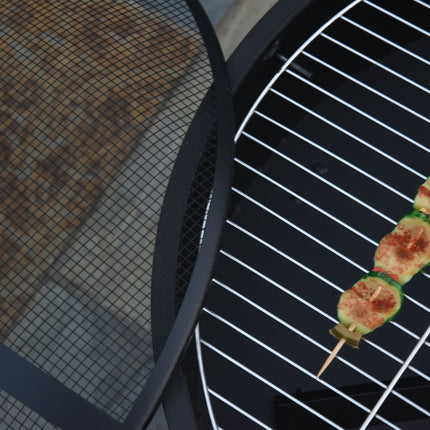 Fire Pit & BBQ Grill with spark guard, black Ø76 cm