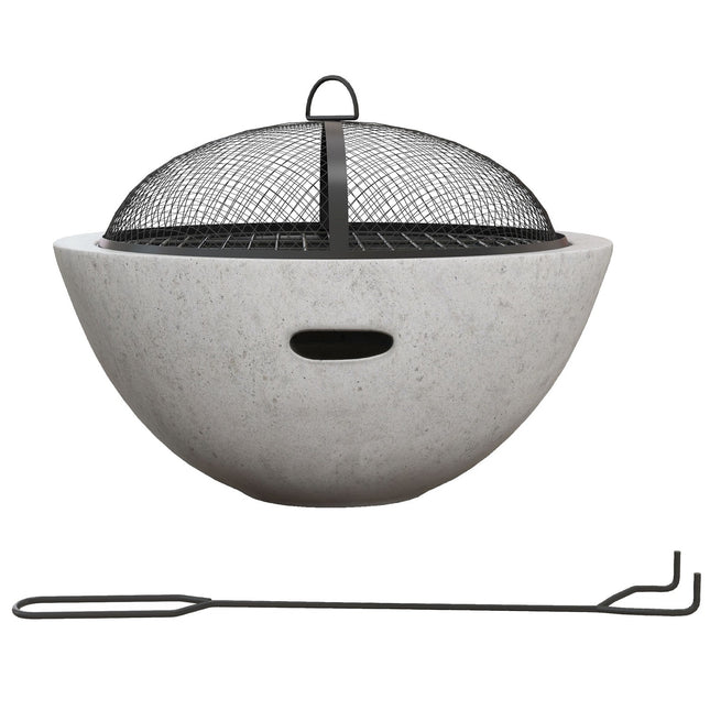 2-in-1 fire bowl and grill table with grill, gray metal