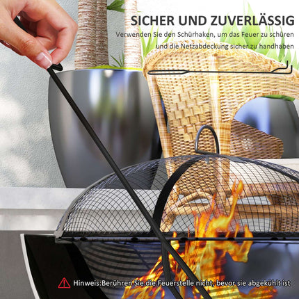 2-in-1 fire bowl and grill table with grill, gray metal