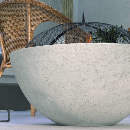 2-in-1 fire bowl and grill table with grill, gray metal