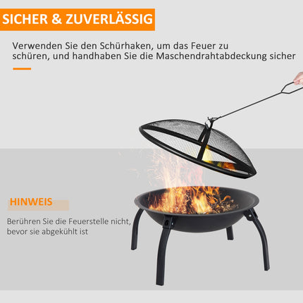 Fireplace with collapsible spark guard, black, 55 cm