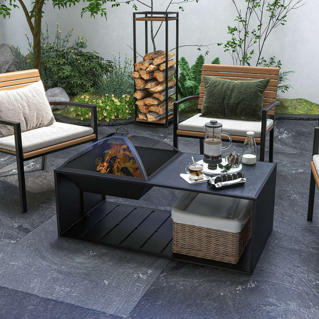 Fire Bowl & Spark Grille with Poker, Metal, Black