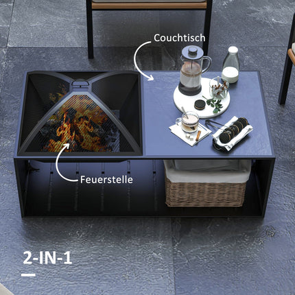 Fire Bowl & Spark Grille with Poker, Metal, Black