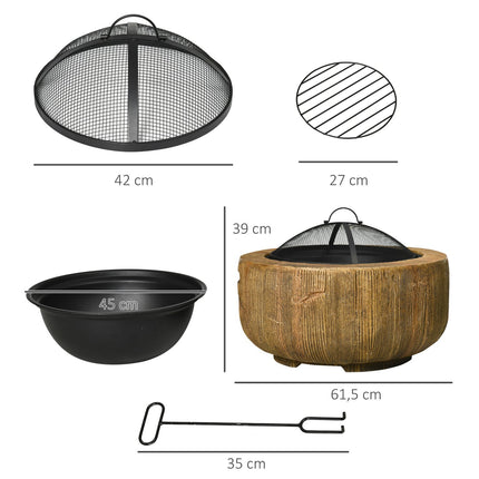 Steel Fire Pit Bowl with lid & poker for garden camping