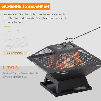 Fire bowl with grill & spark guard, steel, 45x45x34 cm