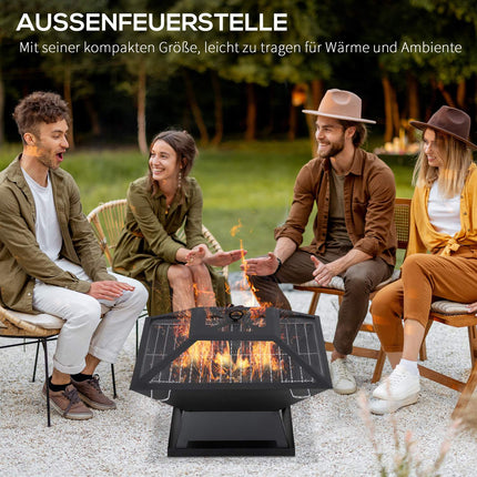 Fire bowl with grill & spark guard, steel, 45x45x34 cm
