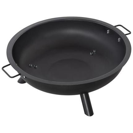 Steel Fire Pit Bowl with Poker - Round, Black, 79cm