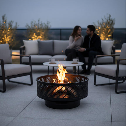 Fire Bowl with Lid & Grill – Black, Stainless Steel