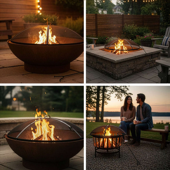 Fire Pit Spark Guard, Round Metal Mesh Cover, 50 cm
