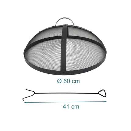 Fire Pit Spark Guard, Round Metal Mesh, Includes Poker