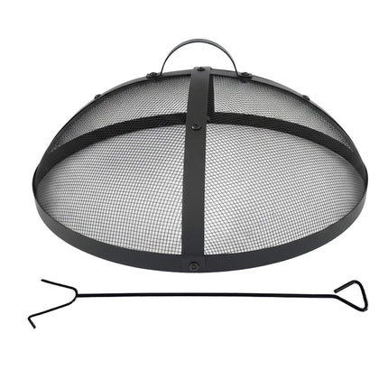 Fire Pit Spark Guard, Round Metal Mesh, Includes Poker