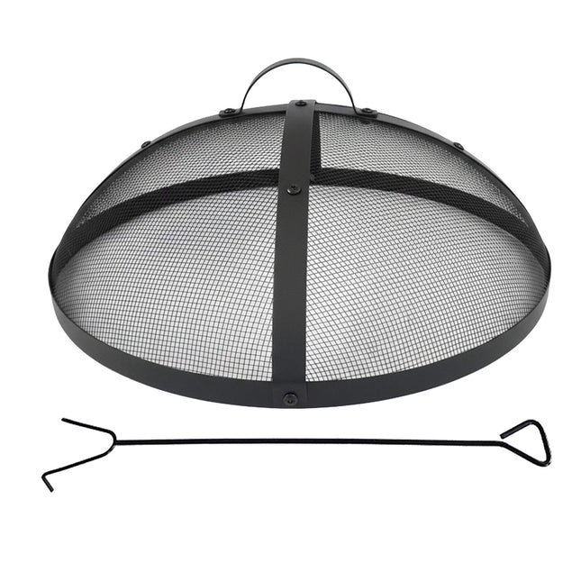 Fire Pit Spark Guard, Round Metal Mesh, Includes Poker