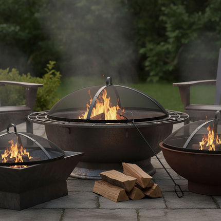Fire Pit Spark Guard, Round Metal Mesh, Includes Poker, 70 cm