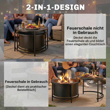 Fire Pit with 49 cm Grill, Black, 66 x 63 x 41 cm