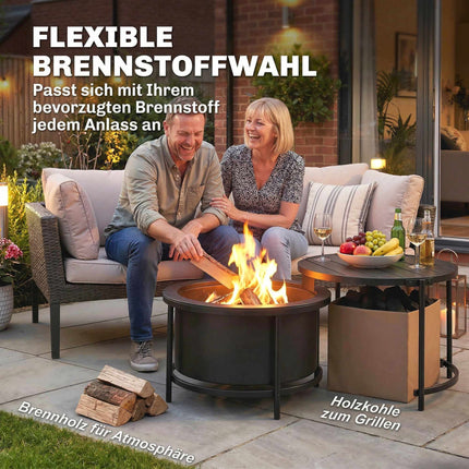 Fire Pit with 49 cm Grill, Black, 66 x 63 x 41 cm