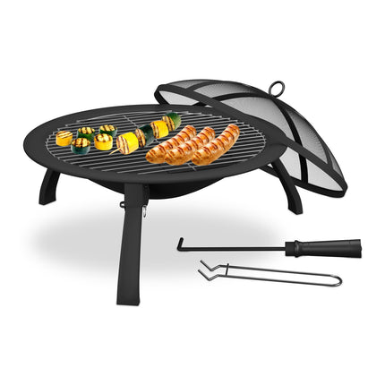 Fire Pit with Grill and Spark Guard, Folding Design