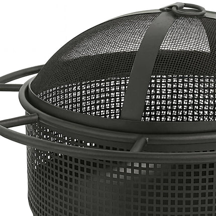 Fire Pit with Spark Guard & Poker – Black Metal Bowl