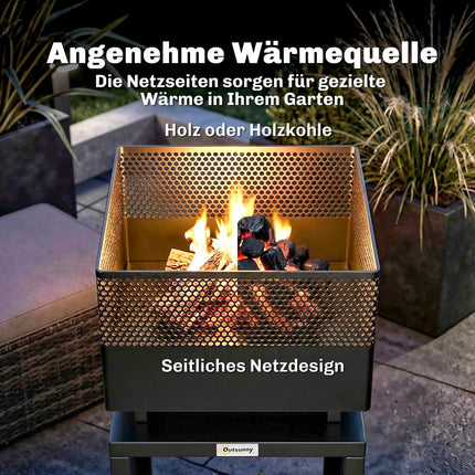 Fire Pit with Wood Storage, Adjustable Feet, 39x39x87 cm