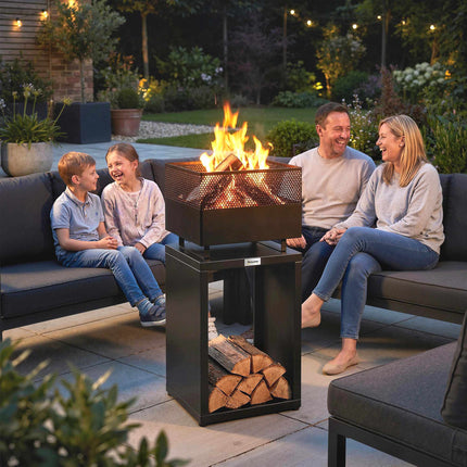 Fire Pit with Wood Storage, Adjustable Feet, 39x39x87 cm