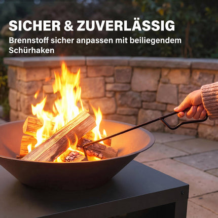 Fire Pit with Wood Storage, Metal, Black, Ø59 cm