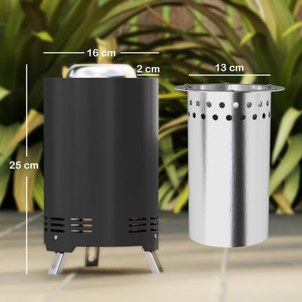 Stainless steel smokeless fireplace with poker - Ø16x25cm
