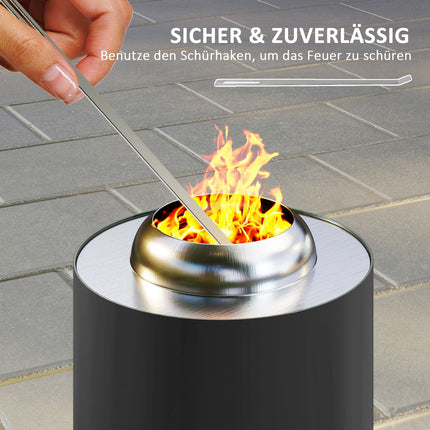 Stainless steel smokeless fireplace with poker - Ø16x25cm