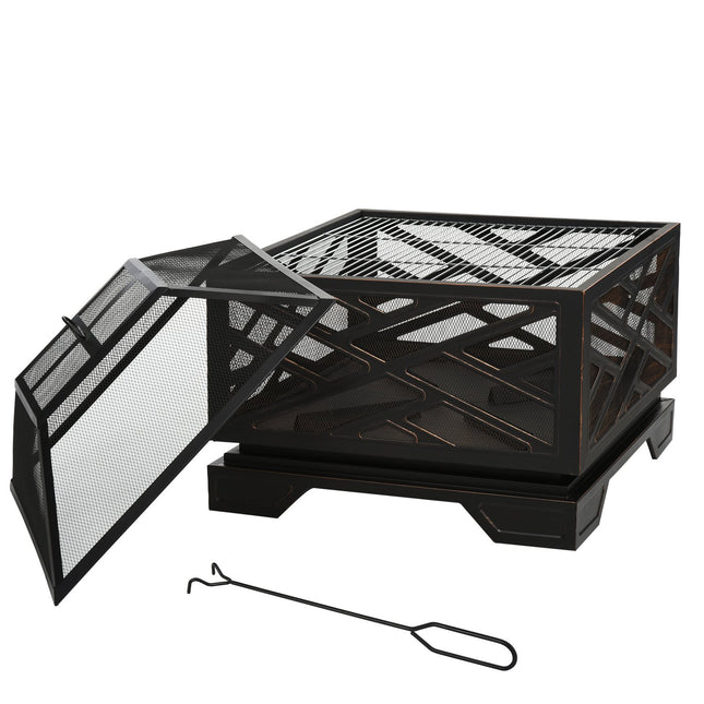 Metal Fire Bowl & BBQ Grill with spark guard, 66cm