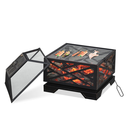 Metal Fire Bowl & BBQ Grill with spark guard, 66cm
