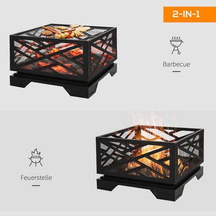 Metal Fire Bowl & BBQ Grill with spark guard, 66cm
