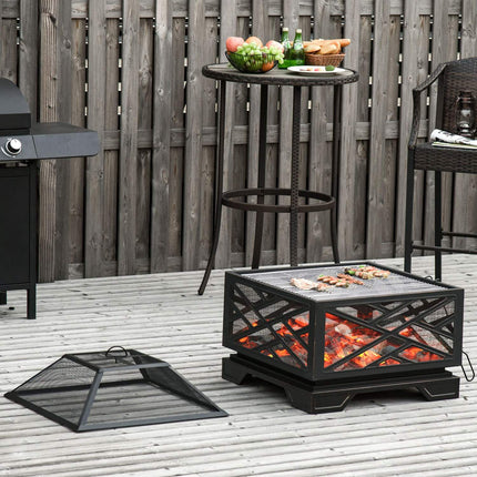 Metal Fire Bowl & BBQ Grill with spark guard, 66cm