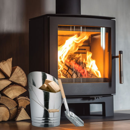 Fireplace Ash Bucket with Shovel – Silver Metal