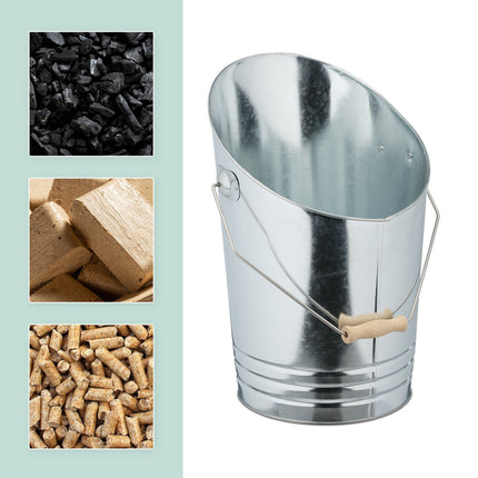Fireplace Ash Bucket with Shovel – Silver Metal