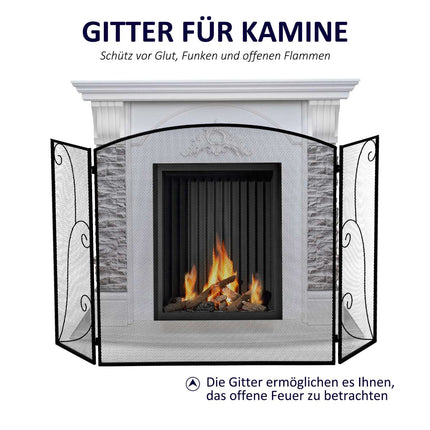 Fireplace Screen - Black Folding Metal Spark Guard