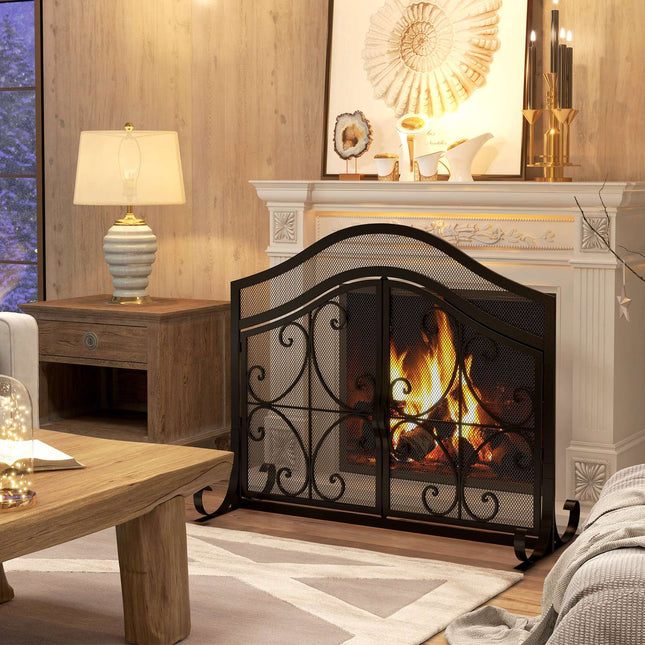 Fireplace guard & Gate - Magnetic steel, Black 105x80.5 cm